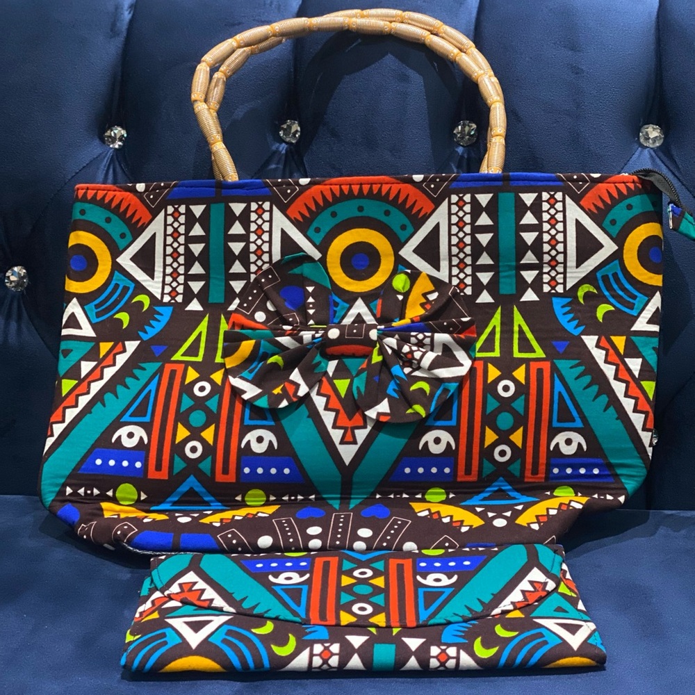 NWOT Colourful Geometric Patterned Women's Bag with Purse. African Print